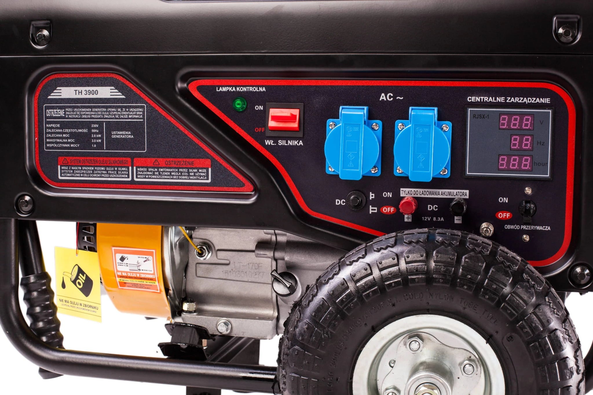 Panel sterowania agregatu Kruzer TH3900 - gniazda 230 V AVR i zabezpieczenia